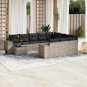 11-tlg. Garten Sofagarnitur Hellgrau Poly Rattan