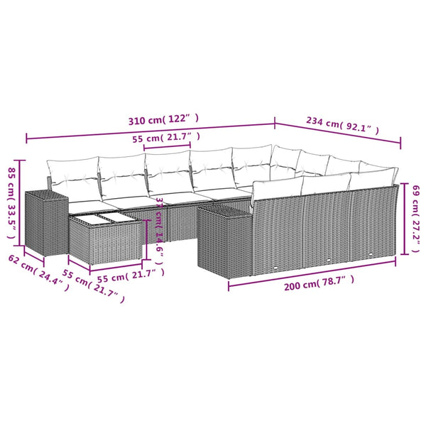11-teilige Garten Sofagarnitur Braun Poly Rattan