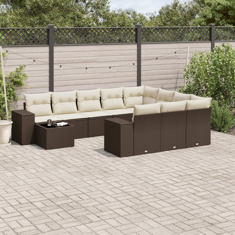 11-teilige Garten Sofagarnitur Braun Poly Rattan