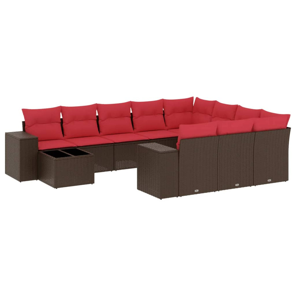 11-teiliges Gartensofa-Set Braun Polyrattan mit Kissen