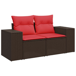 11-teiliges Gartensofa-Set Braun Polyrattan mit Kissen
