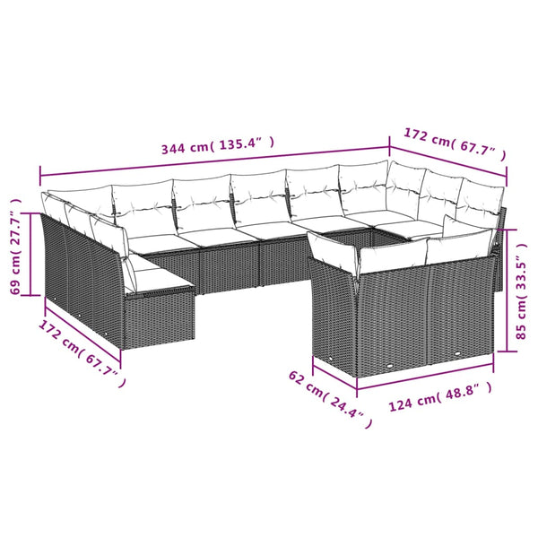12-teiliges Gartensofa Set Braun Polyrattan