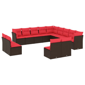 13-teiliges Gartensofa-Set Braun Polyrattan mit Kissen