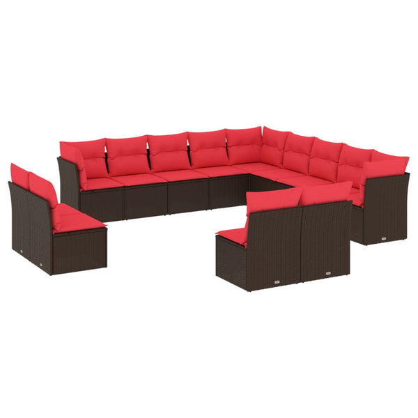 13-teiliges Gartensofa-Set Braun Polyrattan mit Kissen
