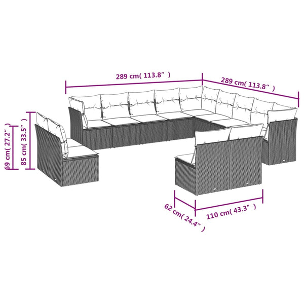 13-teiliges Gartensofa-Set Braun Polyrattan mit Kissen