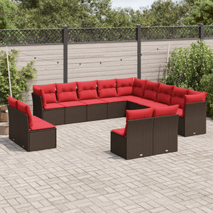 13-teiliges Gartensofa-Set Braun Polyrattan mit Kissen