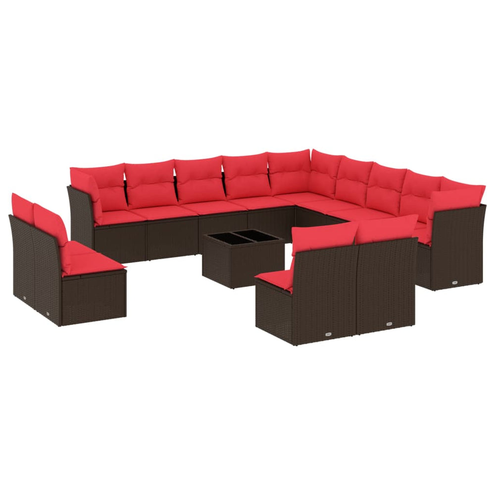 14-teiliges Gartensofa-Set Braun Polyrattan mit Kissen