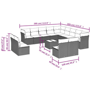 14-teiliges Gartensofa-Set Braun Polyrattan mit Kissen
