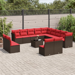 14-teiliges Gartensofa-Set Braun Polyrattan mit Kissen