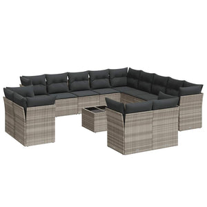 vidaXL Salon de jardin 14 pcs avec coussins Gris clair Résine tressée