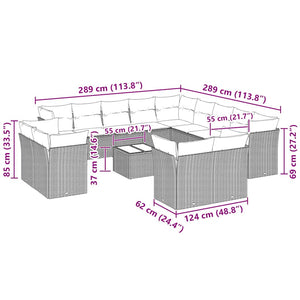 vidaXL Salon de jardin 14 pcs avec coussins Gris clair Résine tressée
