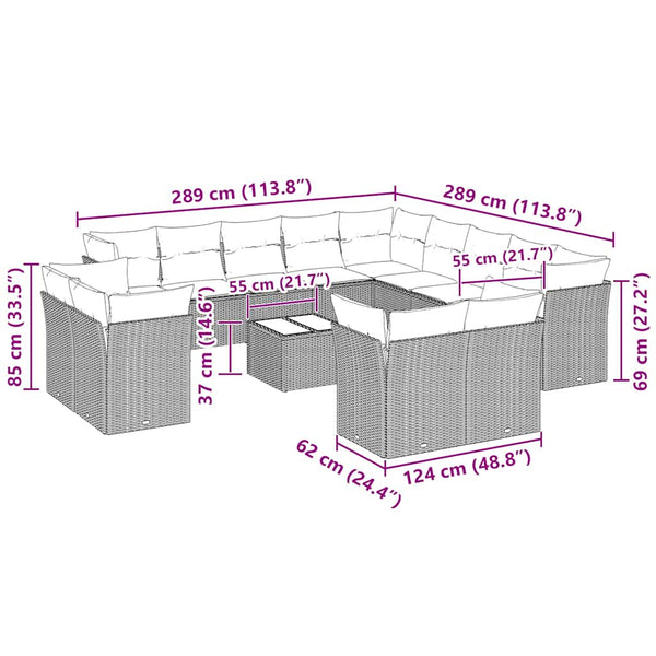 vidaXL Salon de jardin 14 pcs avec coussins Gris clair Résine tressée
