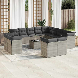 vidaXL Salon de jardin 14 pcs avec coussins Gris clair Résine tressée