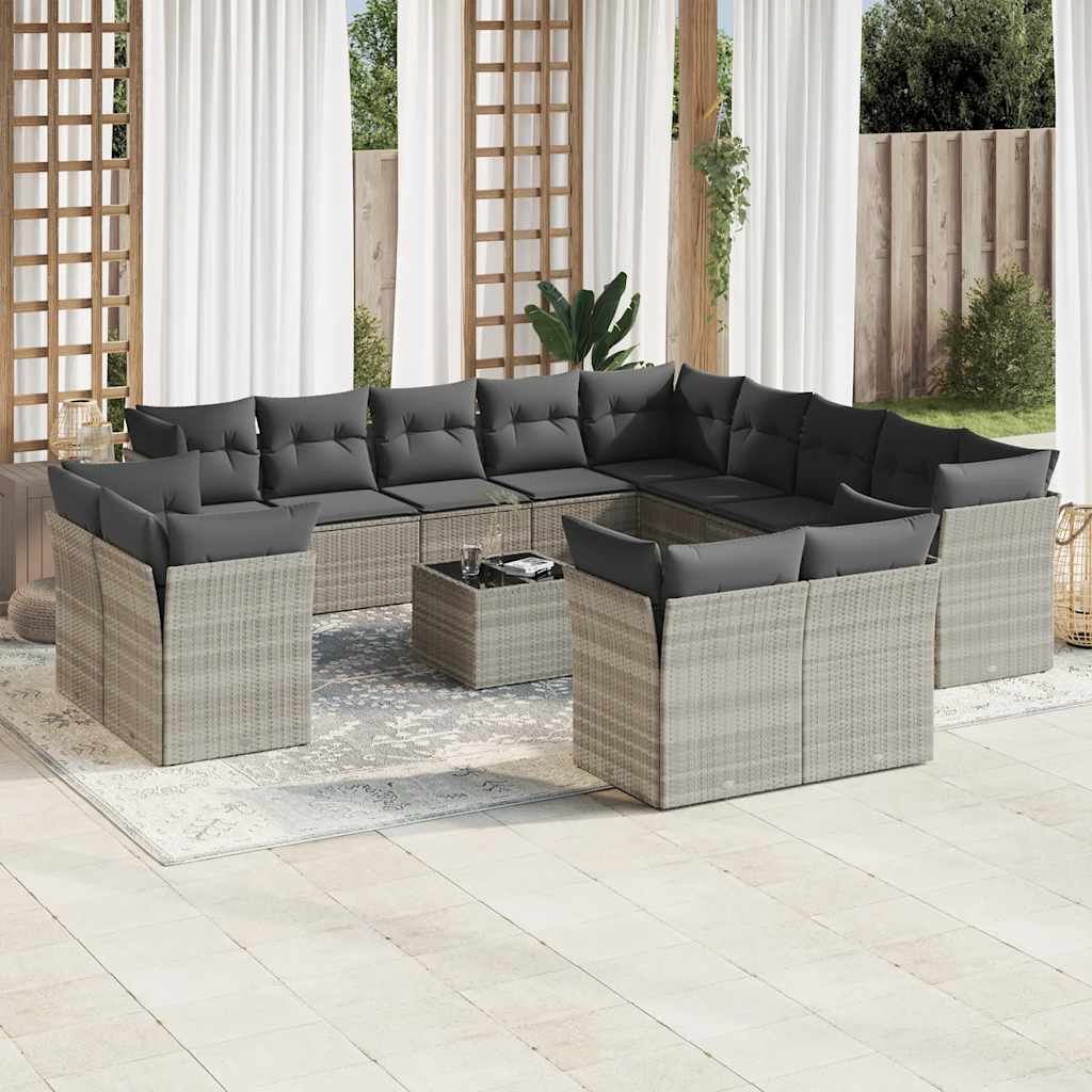 vidaXL Salon de jardin 14 pcs avec coussins Gris clair Résine tressée