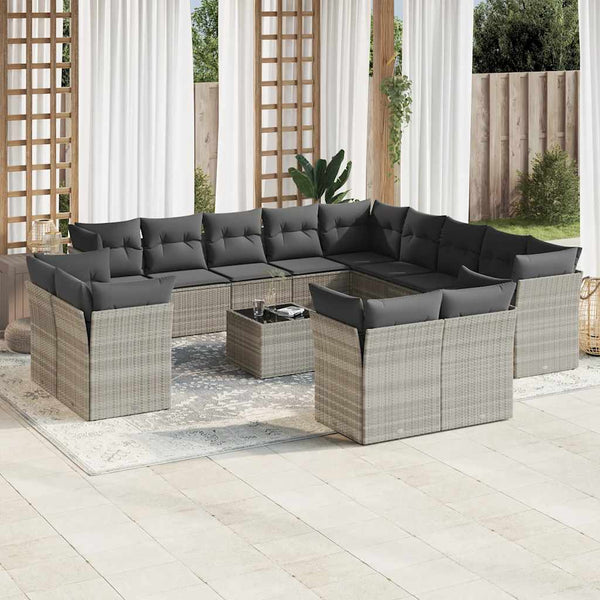 vidaXL Salon de jardin 14 pcs avec coussins Gris clair Résine tressée