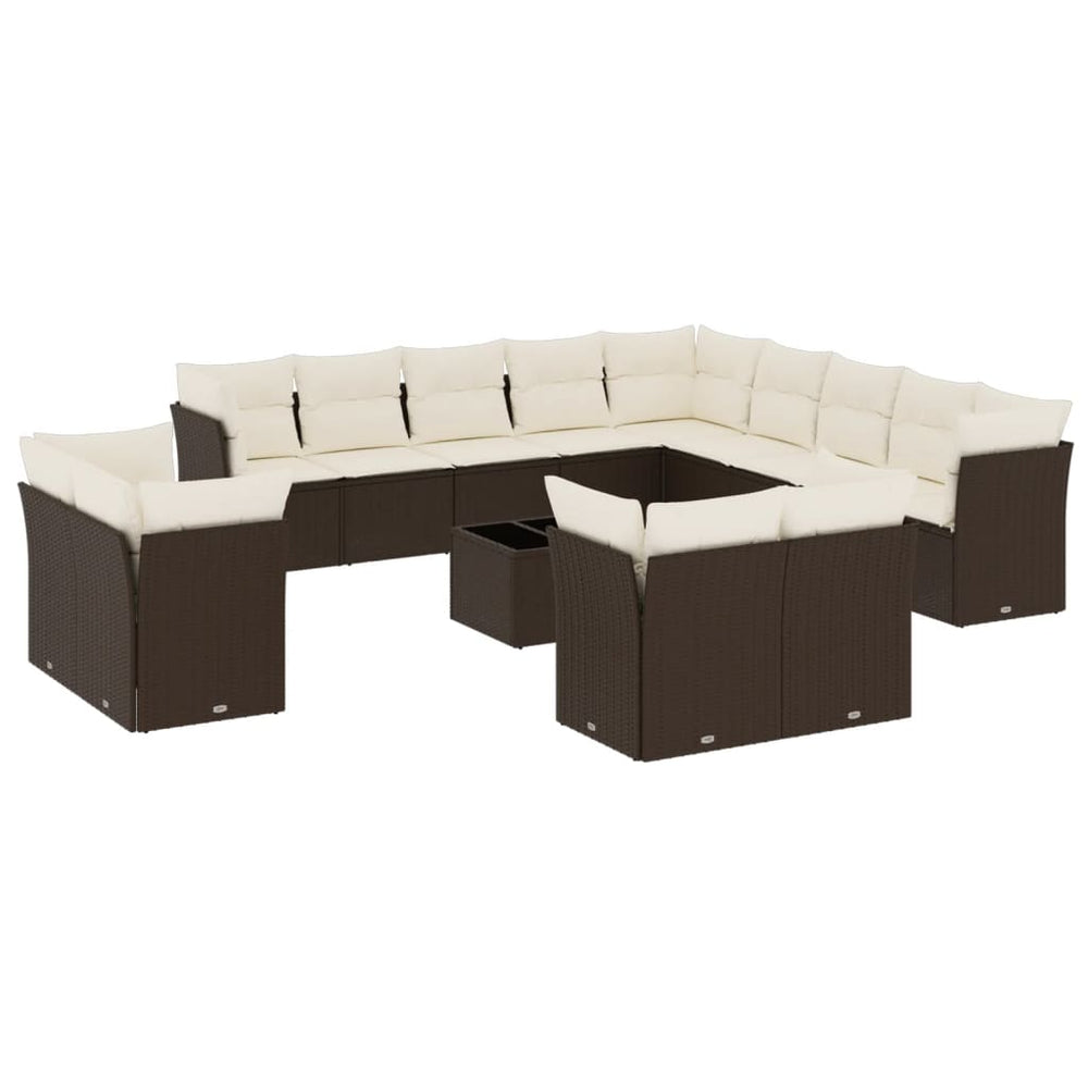 vidaXL Salon de jardin 14 pièces avec coussins en résine tressée marron