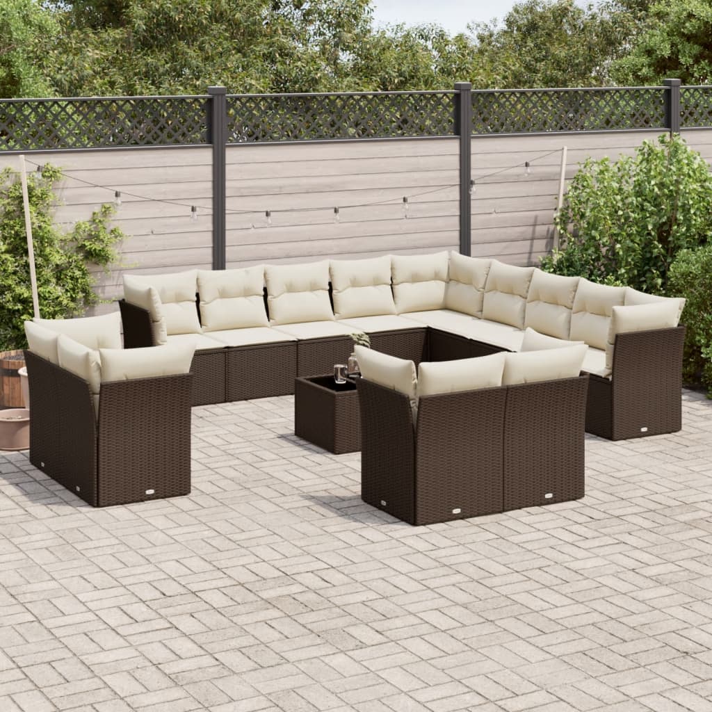 vidaXL Salon de jardin 14 pièces avec coussins en résine tressée marron