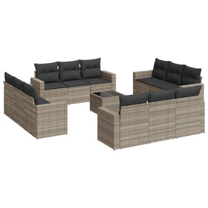 vidaXL Ensemble de canapés de jardin 13 pièces avec coussins, gris clair, résine tressée