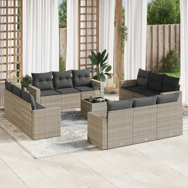 vidaXL Ensemble de canapés de jardin 13 pièces avec coussins, gris clair, résine tressée