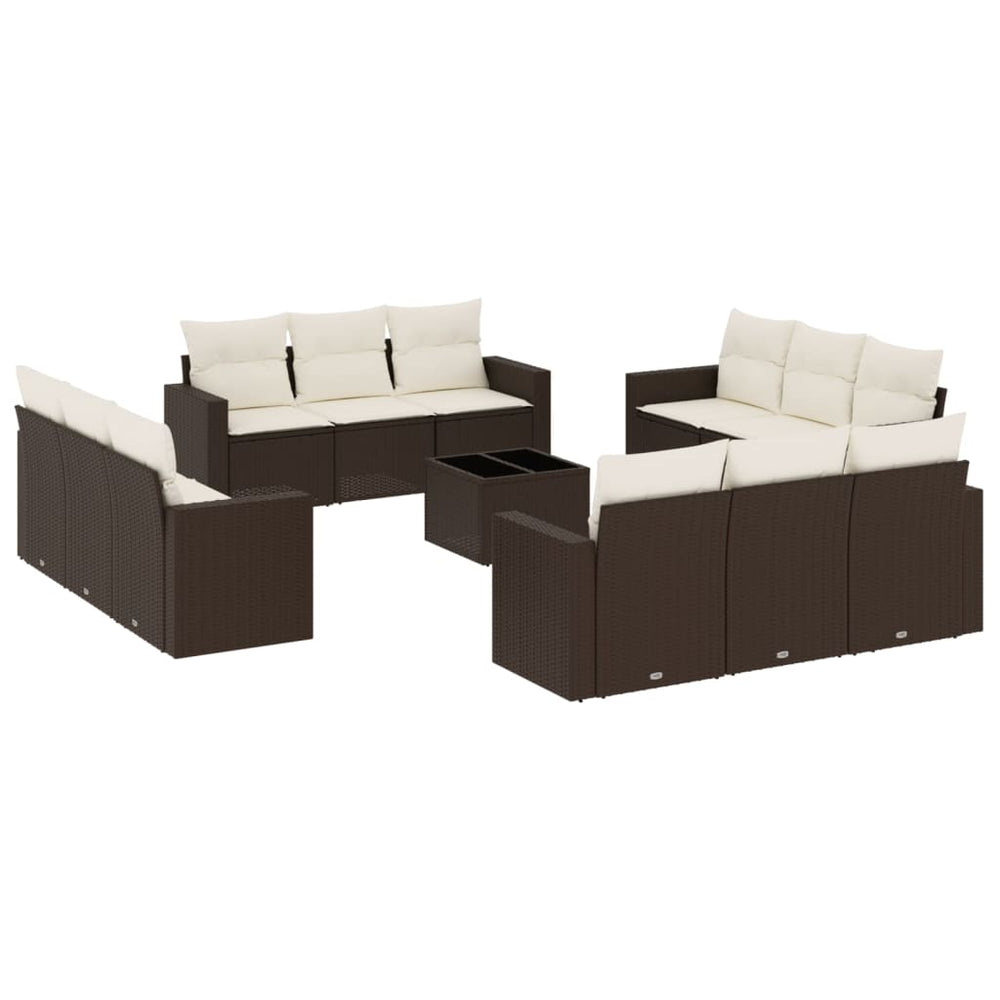 vidaXL Salon de jardin 13 pcs avec coussins résine tressée marron