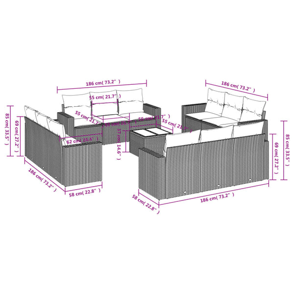 13-teilige Garten Sofagarnitur Braun Poly Rattan