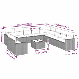 vidaXL Salon de jardin 12 pcs avec coussins Gris clair Résine tressée
