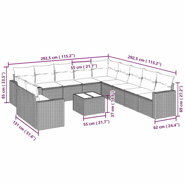 vidaXL Salon de jardin 12 pcs avec coussins Gris clair Résine tressée