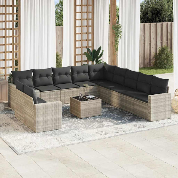 vidaXL Salon de jardin 12 pcs avec coussins Gris clair Résine tressée