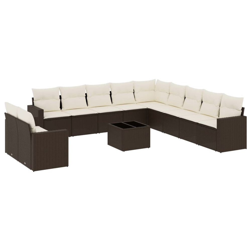 vidaXL Salon de jardin 12 pcs avec coussins marron résine tressée