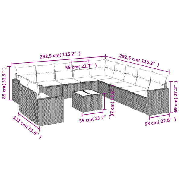12-tlg. Garten Sofagarnitur Braun Poly Rattan
