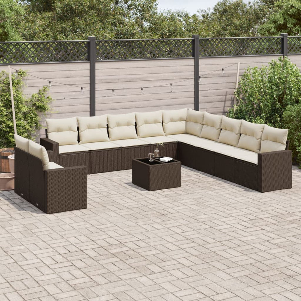vidaXL Salon de jardin 12 pcs avec coussins marron résine tressée