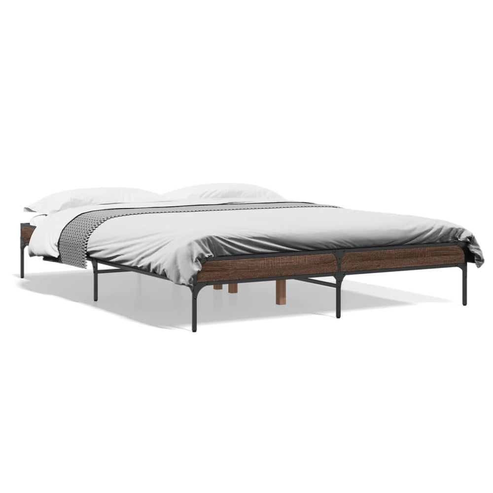vidaXL Bed Frame Brown Oak Look 160x200 cm Engineered Wood Metal