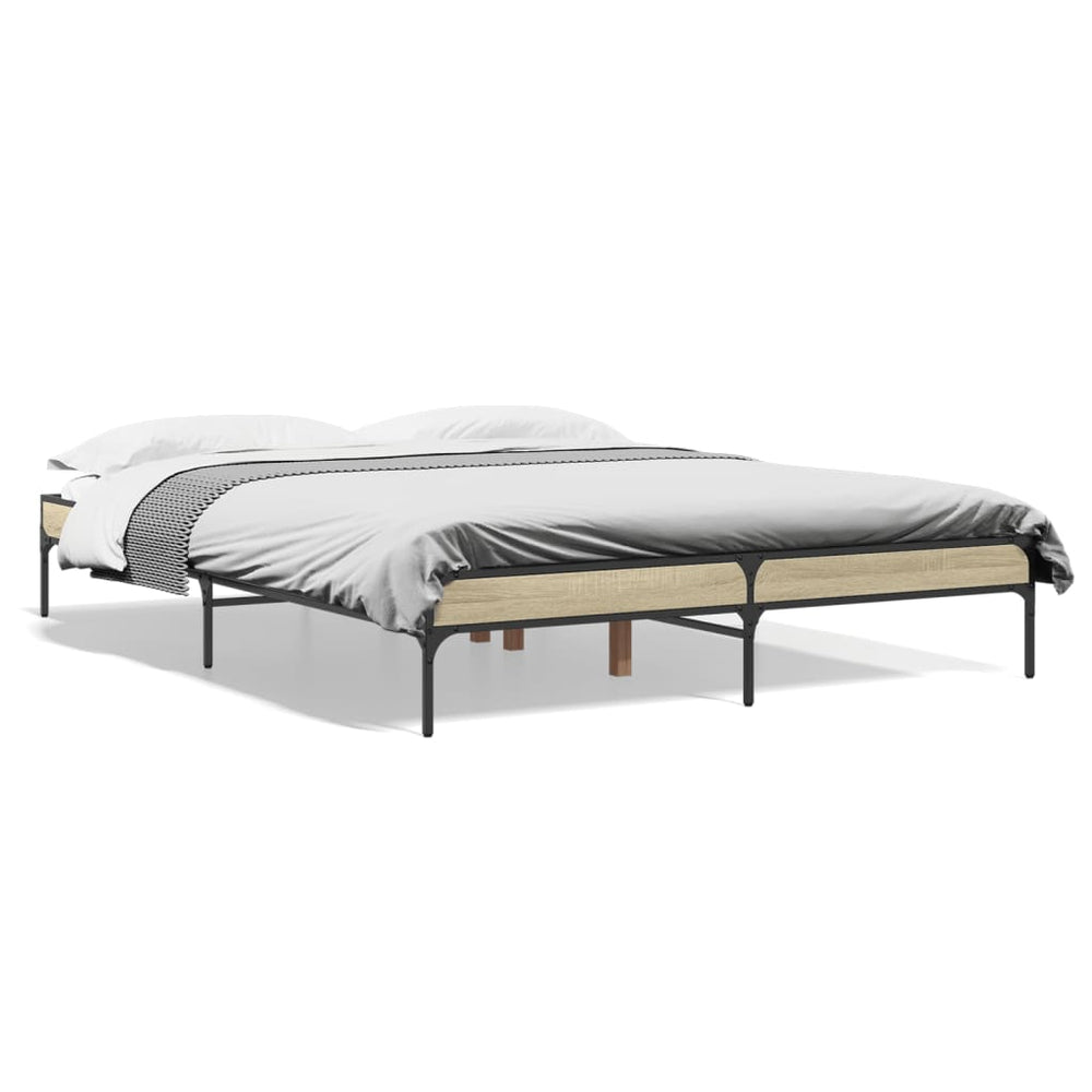 vidaXL Bed Frame Sonoma Oak 150x200 cm Engineered Wood and Metal