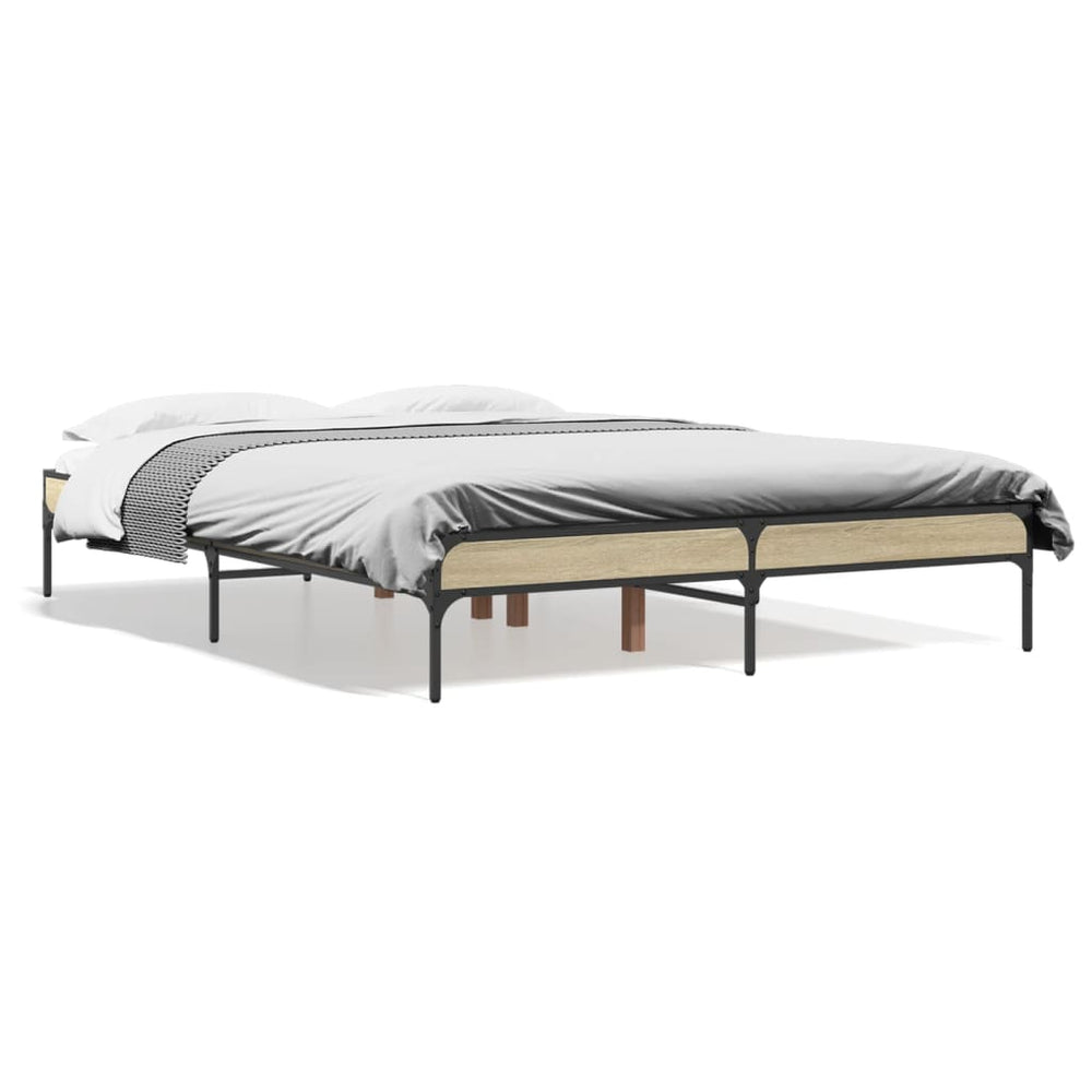vidaXL Bed Frame Sonoma Oak 135x190 cm Engineered Wood and Metal