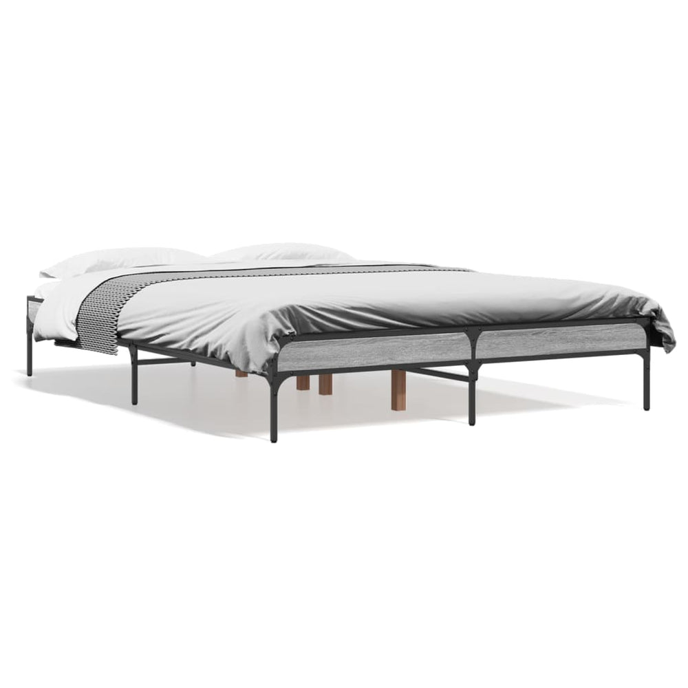 vidaXL Cadre de lit gris Sonoma 135x190 cm en bois d'ingénierie et métal