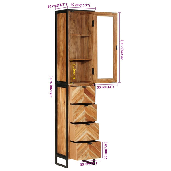 vidaXL Meuble de salle de bain 40x27x190 cm Fer et bois d'acacia massif