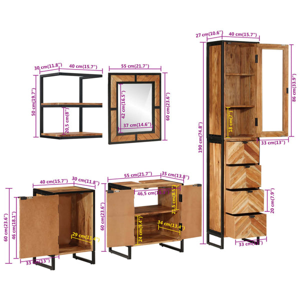 vidaXL Ensemble de meubles de salle de bain 5 pièces en fer et bois d'acacia massif