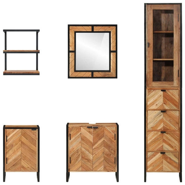 vidaXL Ensemble de meubles de salle de bain 5 pièces en fer et bois d'acacia massif