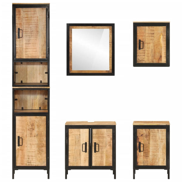 vidaXL Ensemble de meubles de salle de bain 5 pièces en fer et bois de manguier massif