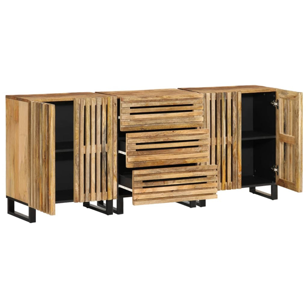 vidaXL Sideboard 3 Pcs. 60x34x75 cm Rough Solid Mango Wood