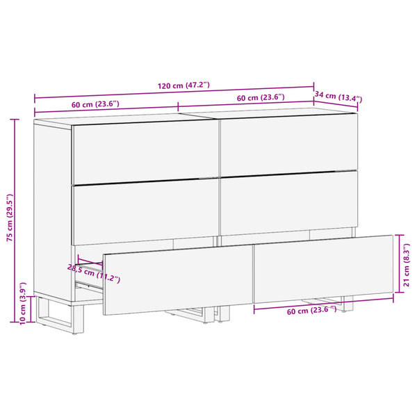 Massivholz Akazie Sideboard 60 cm 2er Set