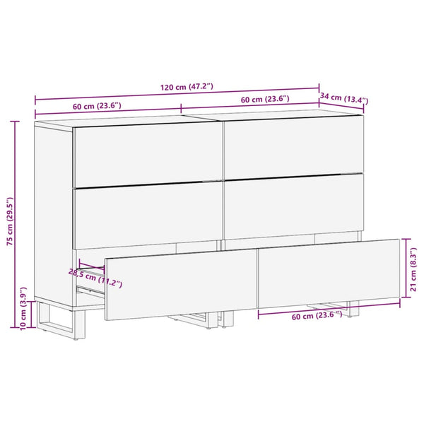Massivholz Mango Sideboard, 2er-Set