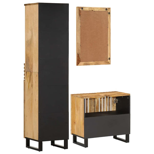 3-tlg Badmöbel Set Raues Mangoholz