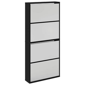 Schuhschrank mit Spiegel, 4 Fächer, Schwarz