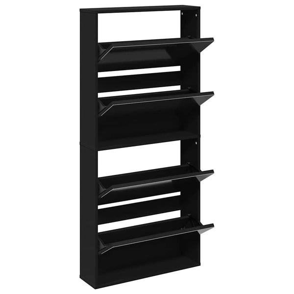 Schuhschrank mit Spiegel, 4 Fächer, Schwarz