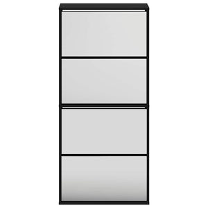 Schuhschrank mit Spiegel, 4 Fächer, Schwarz
