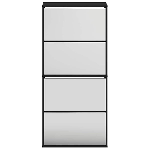 Schuhschrank mit Spiegel, 4 Fächer, Schwarz