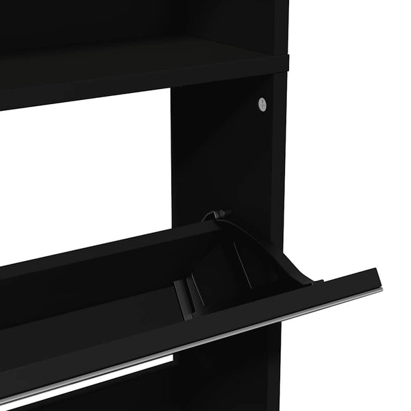 Schuhschrank mit Spiegel, 4 Fächer, Schwarz