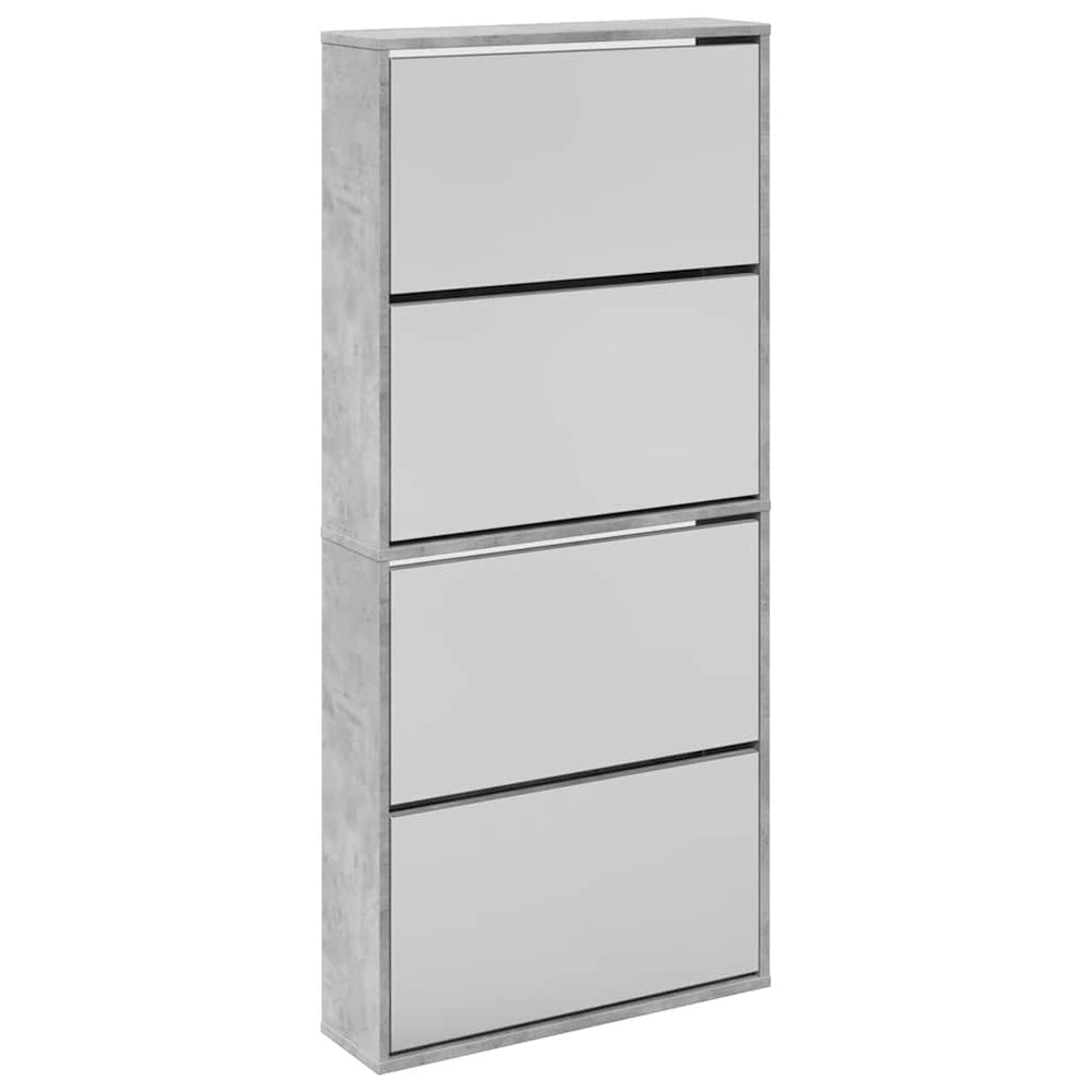 Schuhschrank mit Spiegel, Betongrau, 4 Fächer