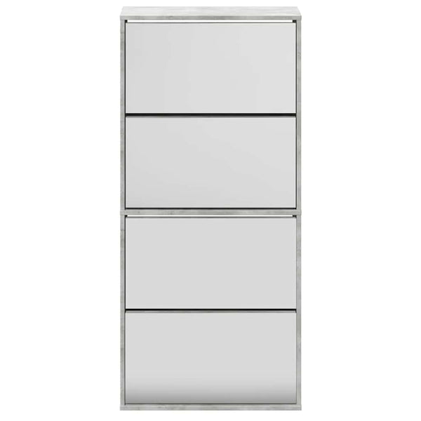 Schuhschrank mit Spiegel, Betongrau, 4 Fächer